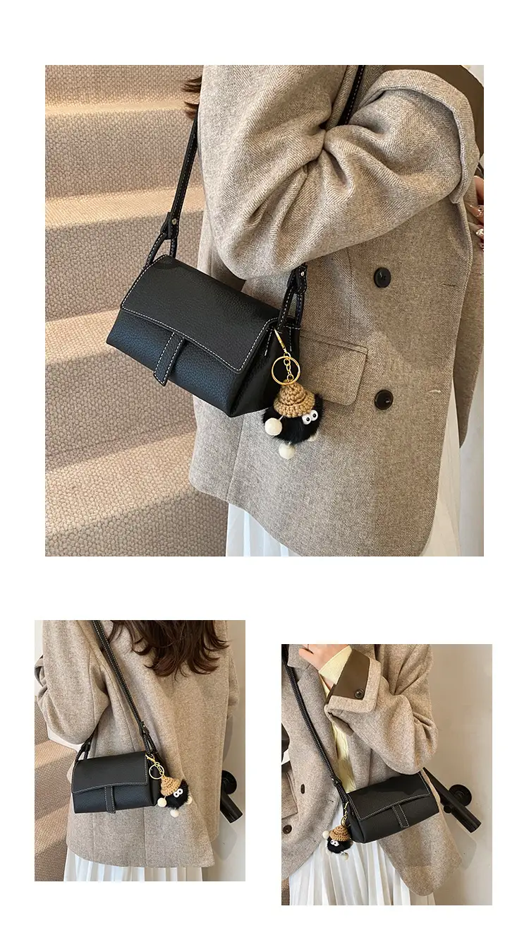 Small Square Black Leather Shoulder Bag for Women — feature 5