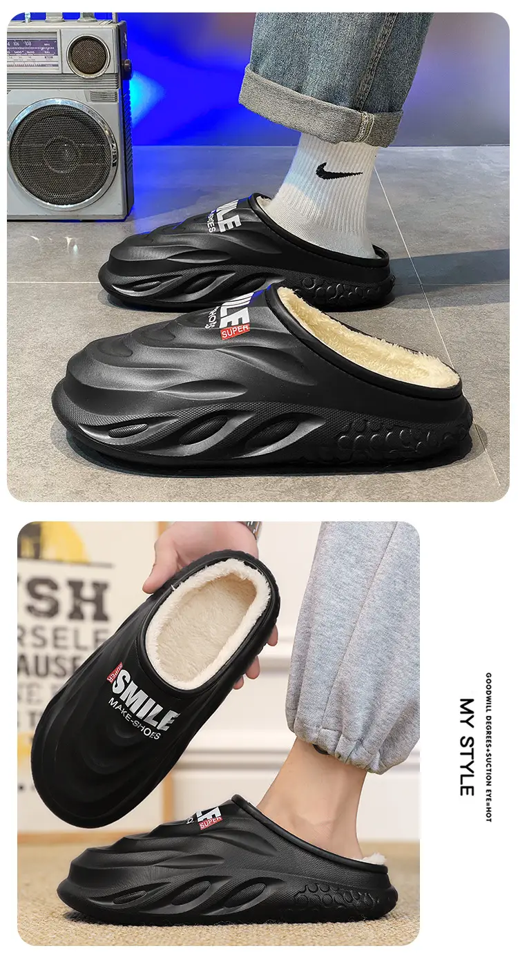 Cotton Slippers Men's Winter Indoor Home Thick-soled Couple's fleece-lined Cotton Shoes Waterproof Outwear Mao Mao Slippers Winter — feature 10