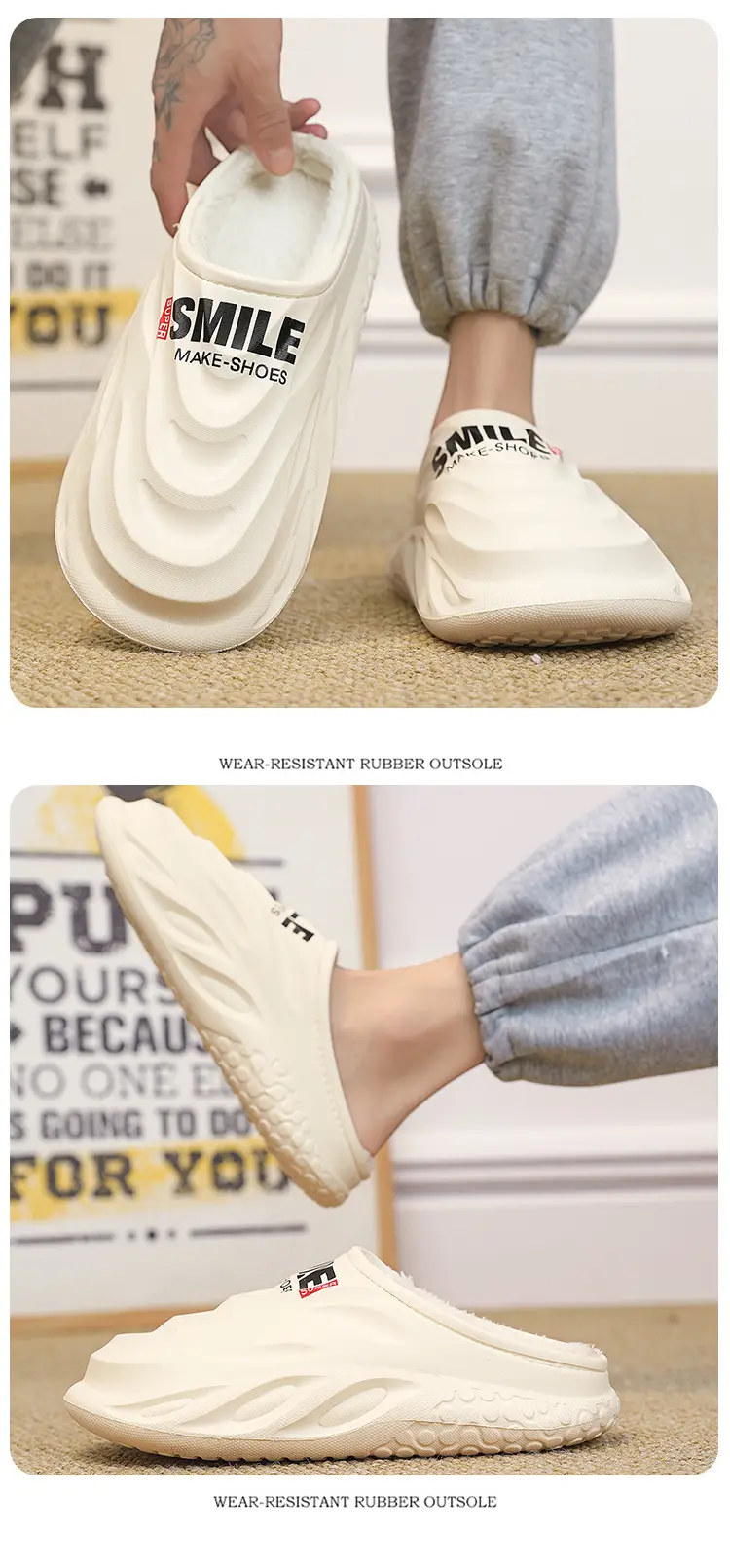 Cotton Slippers Men's Winter Indoor Home Thick-soled Couple's fleece-lined Cotton Shoes Waterproof Outwear Mao Mao Slippers Winter — feature 15