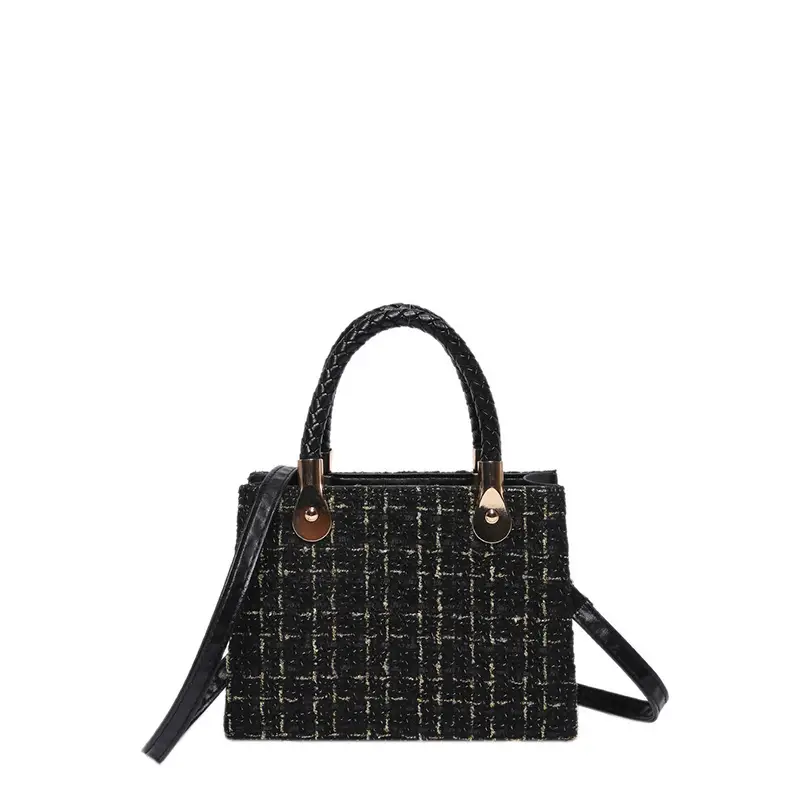 Women's 1-Shoulder Crossbody Satchel Bag Black White Grid Design - Image 9