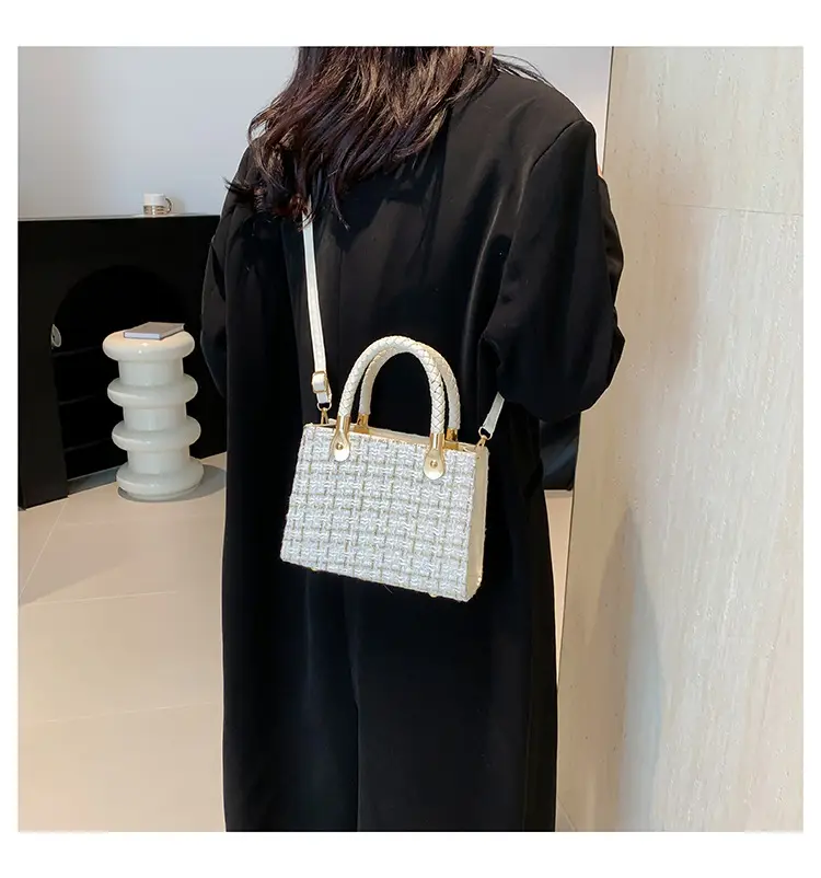 Women's 1-Shoulder Crossbody Satchel Bag Black White Grid Design — feature 16