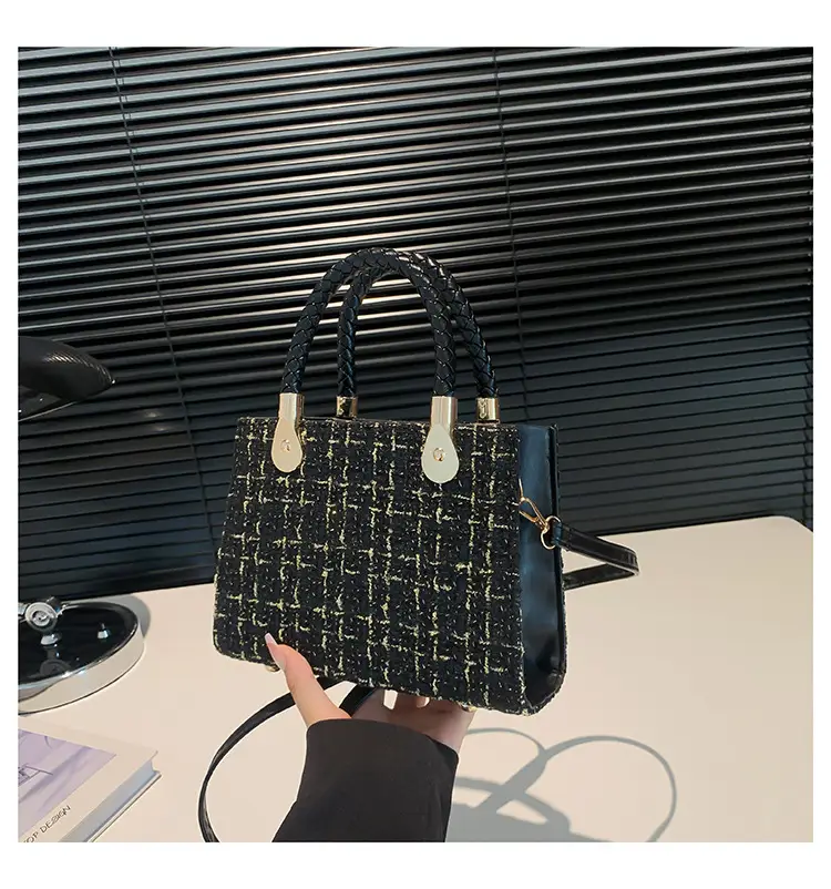 Women's 1-Shoulder Crossbody Satchel Bag Black White Grid Design — feature 24