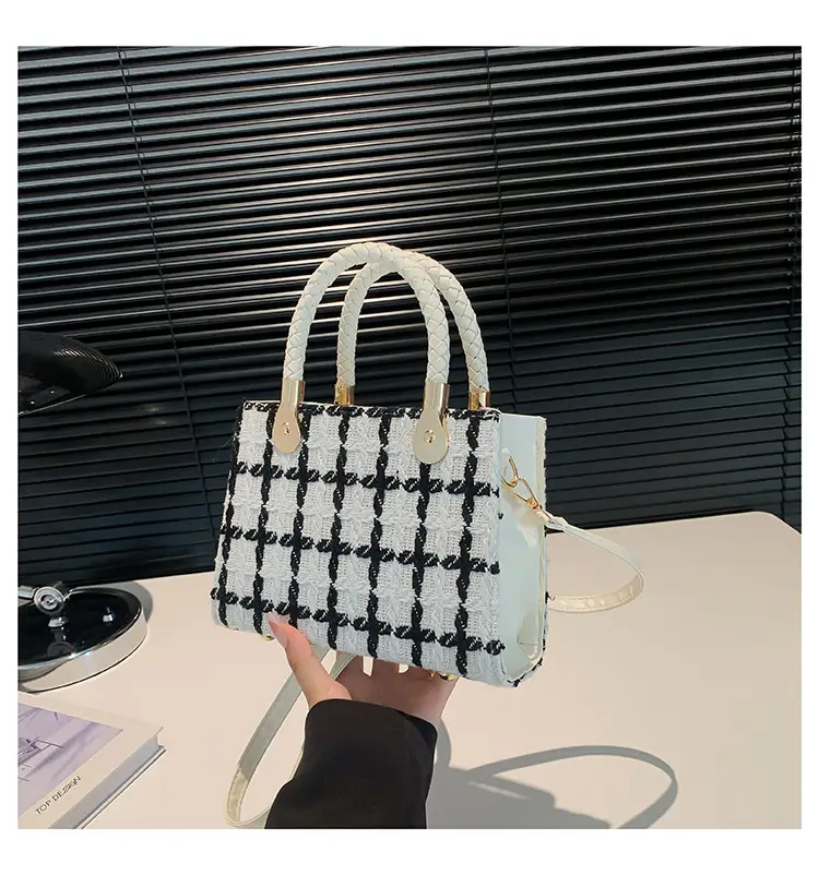 Women's 1-Shoulder Crossbody Satchel Bag Black White Grid Design — feature 25