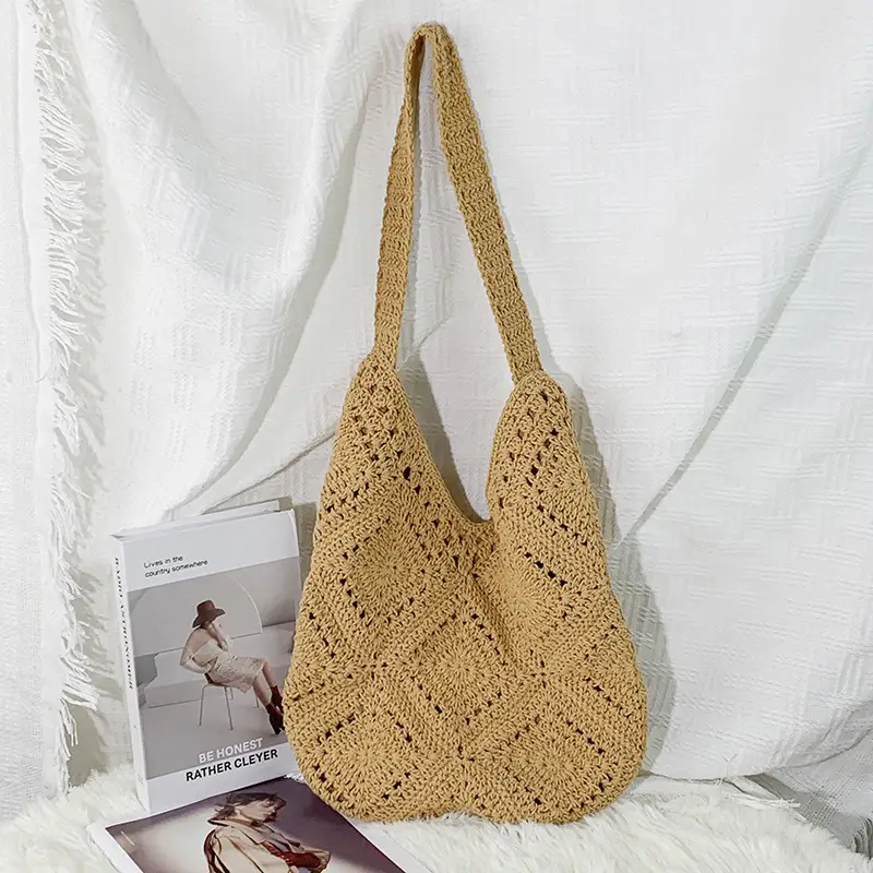 New Sunflower Braided Cotton Shoulder Bag Beige - Image 2