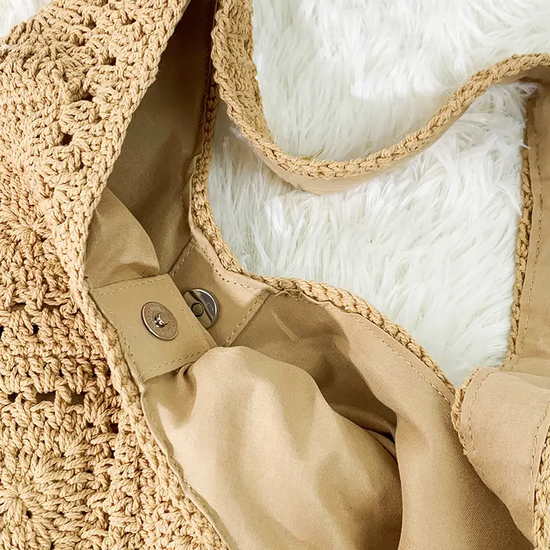 New Sunflower Braided Cotton Shoulder Bag Beige - Image 6
