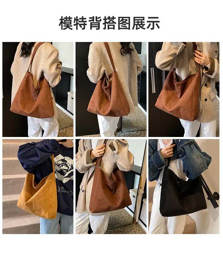 Black Fleece Tote Bag Large Capacity Work Commuter Shoulder Bag — feature 8