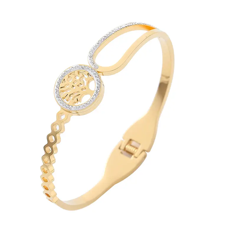 Luxury Titanium Bracelet with Diamond Design Gold & Silver - Image 5