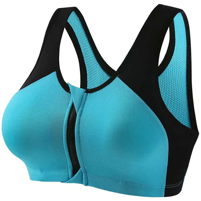 Wire-Free Sports Bra for Women, Blue Black, Large - Image 4