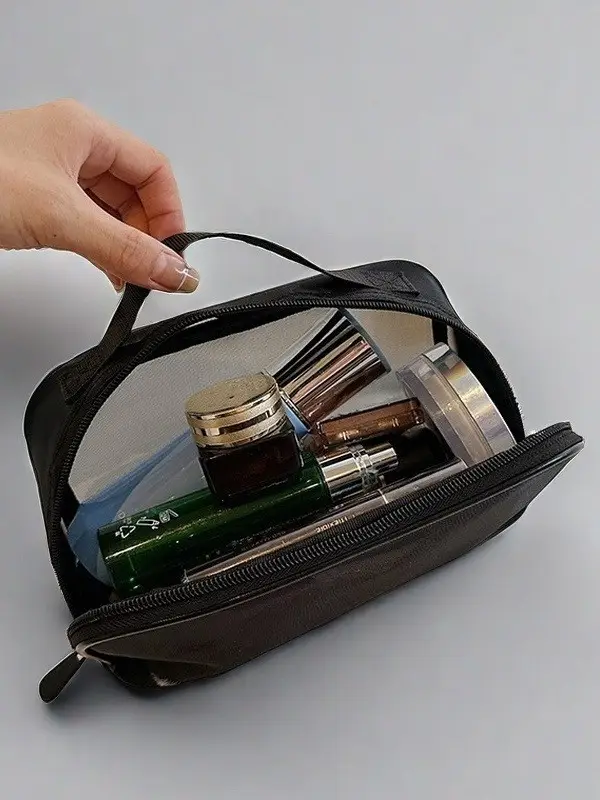 Large Capacity Mesh Travel Cosmetics Bag Black