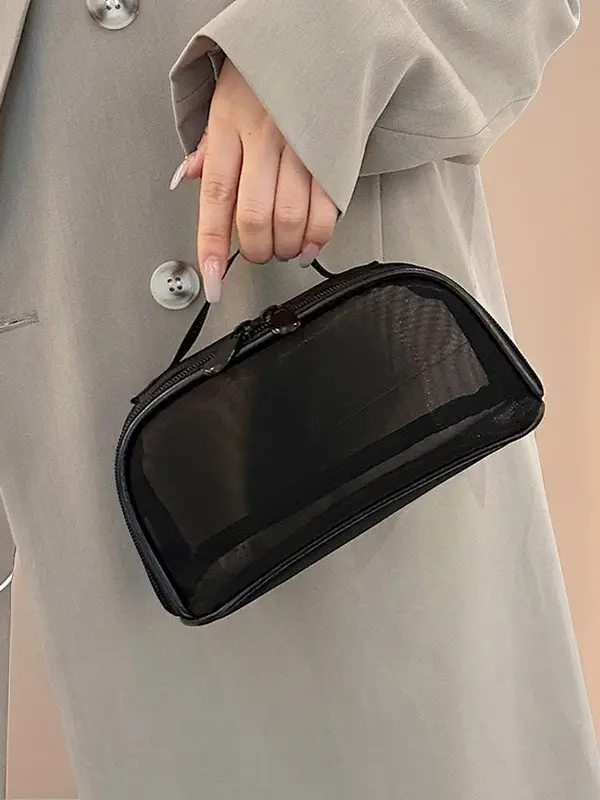 Large Capacity Mesh Travel Cosmetics Bag Black