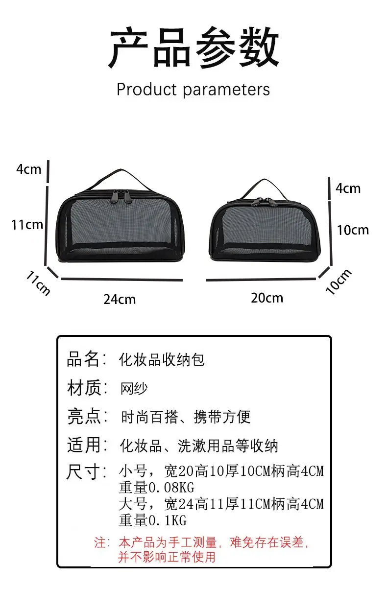 Large Capacity Mesh Travel Cosmetics Bag Black — feature 1