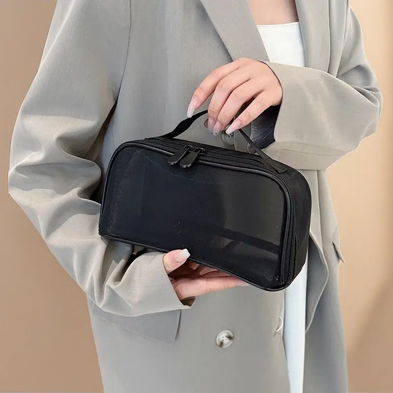 Large Capacity Mesh Travel Cosmetics Bag Black — feature 10