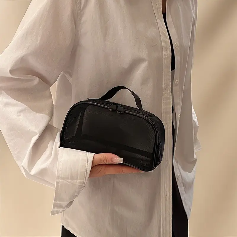 Large Capacity Mesh Travel Cosmetics Bag Black — feature 9