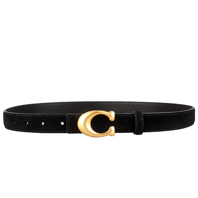 Women's Leather Belt with Gold Horseshoe Buckle Brown Black - Image 7