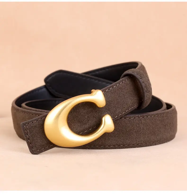 Women's Leather Belt with Gold Horseshoe Buckle Brown Black — feature 15