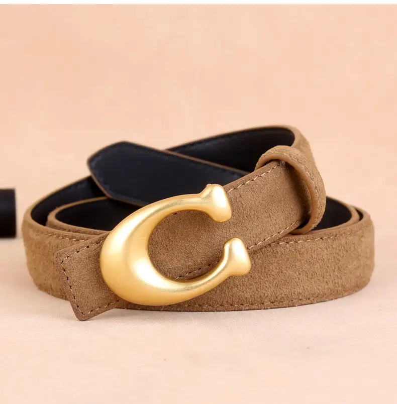 Women's Leather Belt with Gold Horseshoe Buckle Brown Black — feature 17