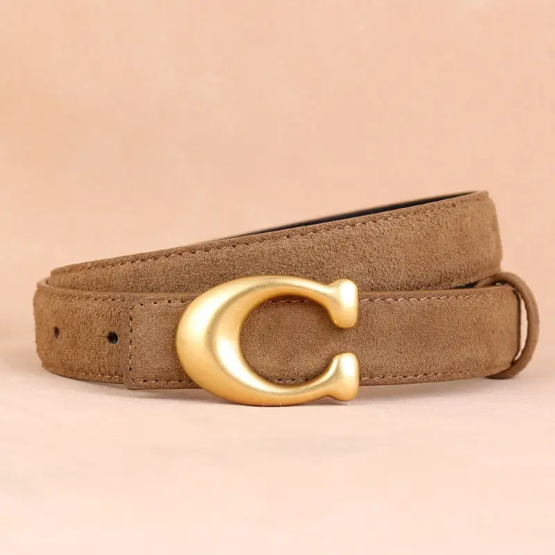 Women's Leather Belt with Gold Horseshoe Buckle Brown Black - Image 4