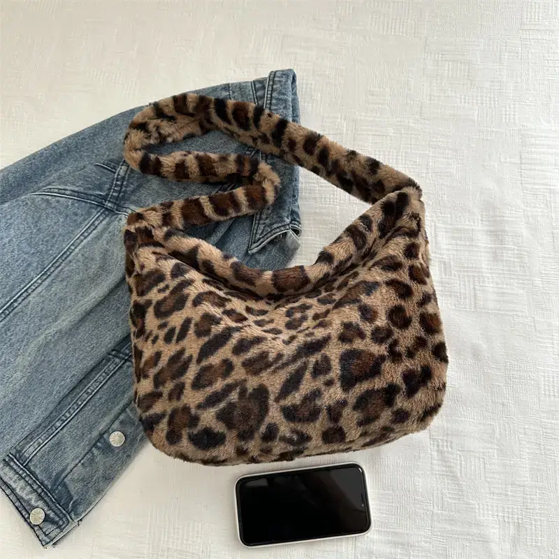 Leopard Plush Women's Shoulder Bag 2021 Autumn Winter - Image 6