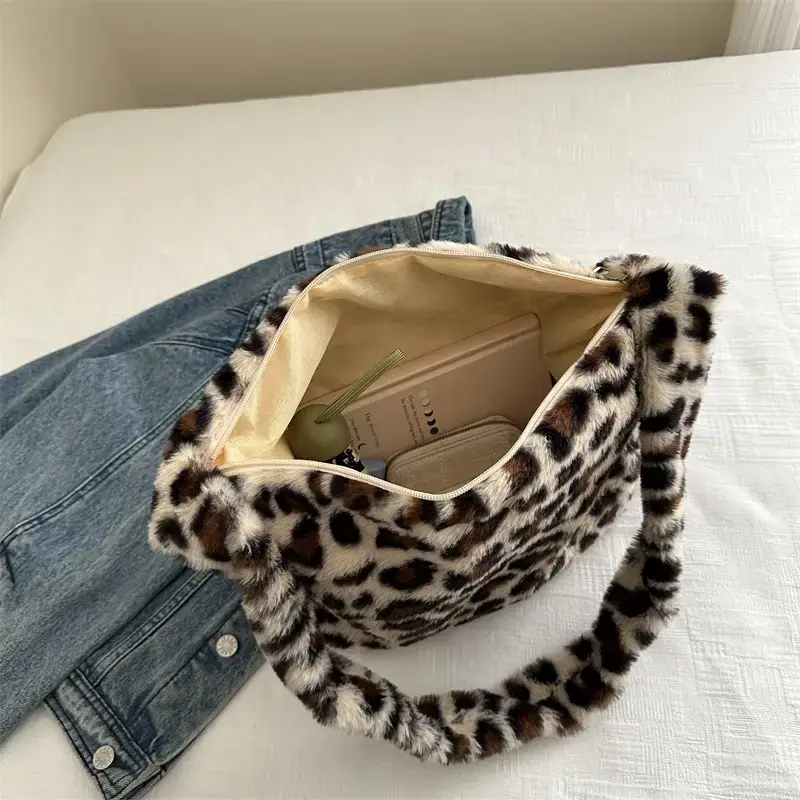Leopard Plush Women's Shoulder Bag 2021 Autumn Winter - Image 7