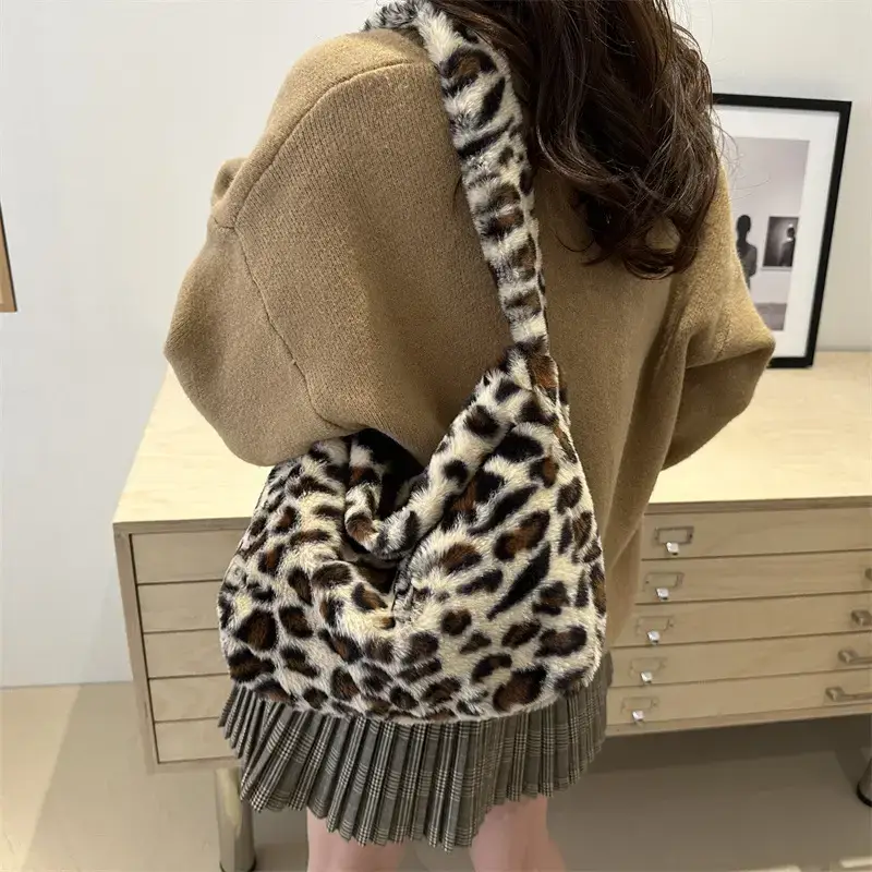 Leopard Plush Women's Shoulder Bag 2021 Autumn Winter - Image 3