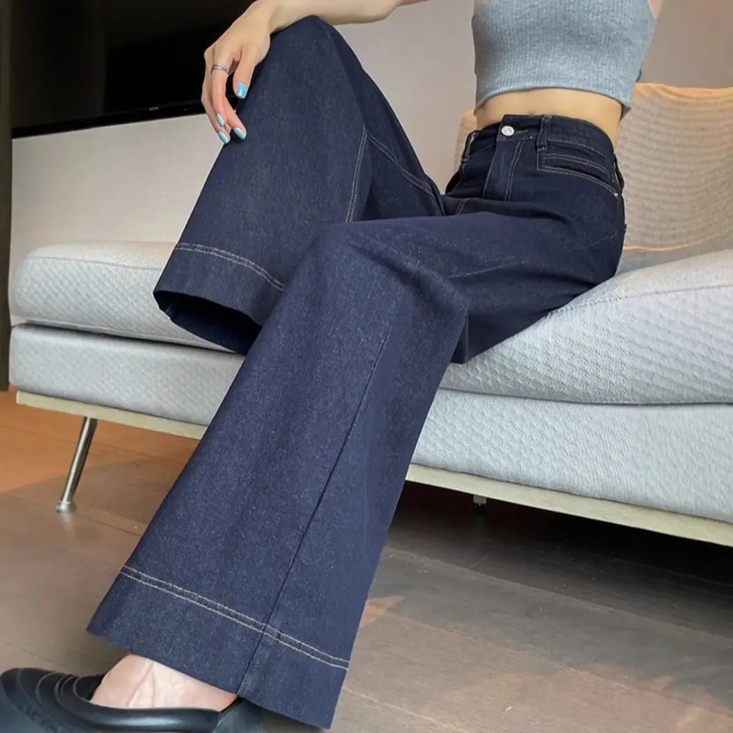 Dark Blue Wide Leg Jeans 2025 Winter Slim Fit
