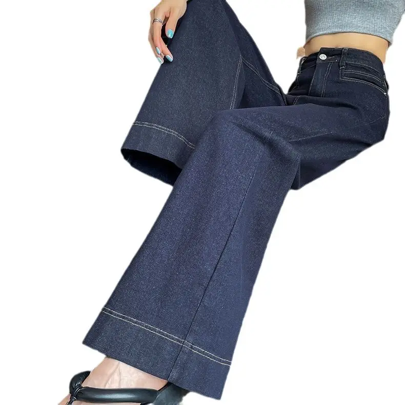 Dark Blue Wide Leg Jeans 2025 Winter Slim Fit