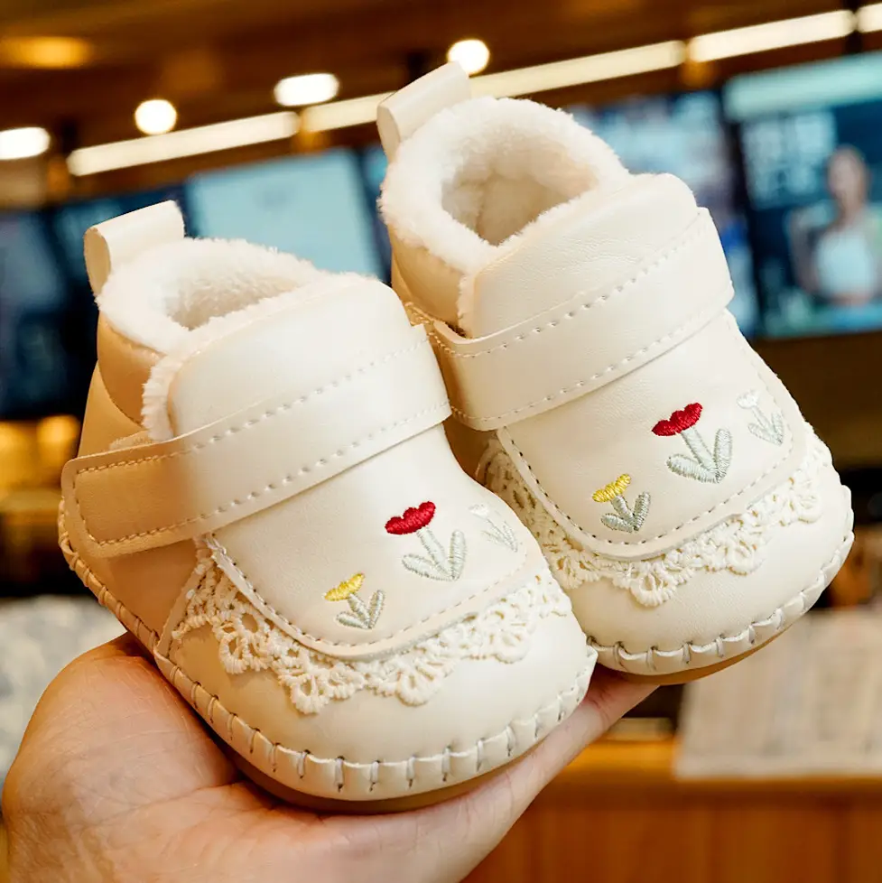 Baby Shoes Pink Fleece Winter 0-1Yr Soft Bottom