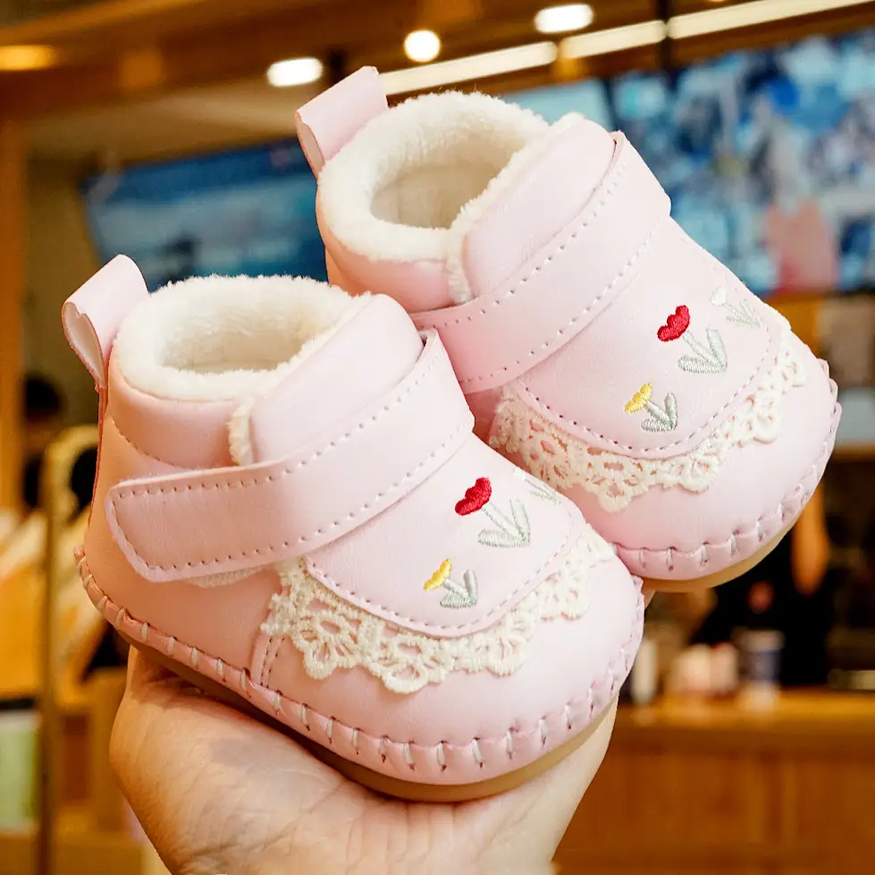 Baby Shoes Pink Fleece Winter 0-1Yr Soft Bottom