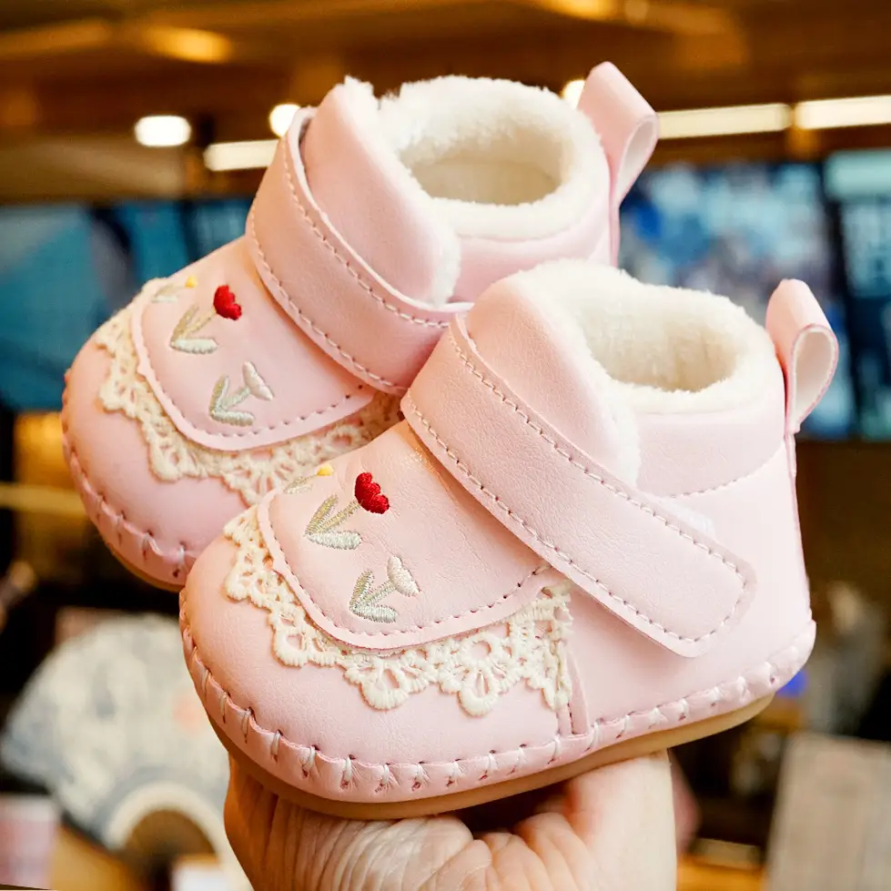 Baby Shoes Pink Fleece Winter 0-1Yr Soft Bottom