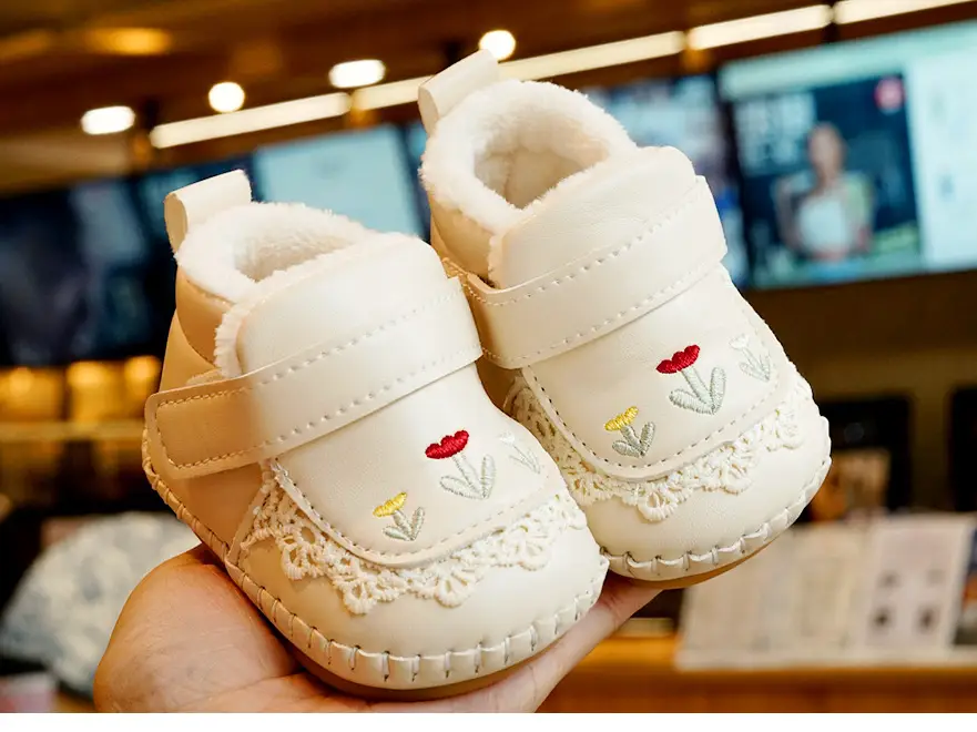 Baby Shoes Pink Fleece Winter 0-1Yr Soft Bottom — feature 5