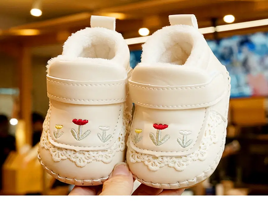 Baby Shoes Pink Fleece Winter 0-1Yr Soft Bottom — feature 6