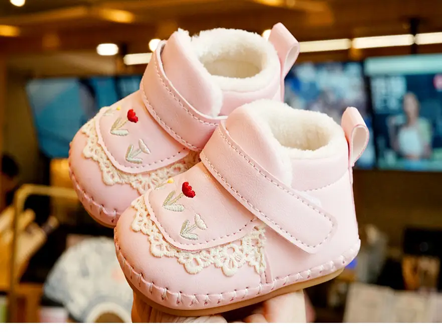 Baby Shoes Pink Fleece Winter 0-1Yr Soft Bottom — feature 8