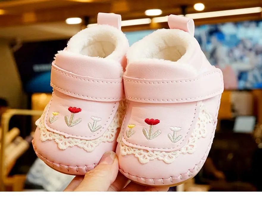 Baby Shoes Pink Fleece Winter 0-1Yr Soft Bottom — feature 9