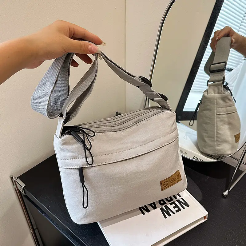 Women's Beige Nylon Shoulder Crossbody Bag 2024 - Image 3