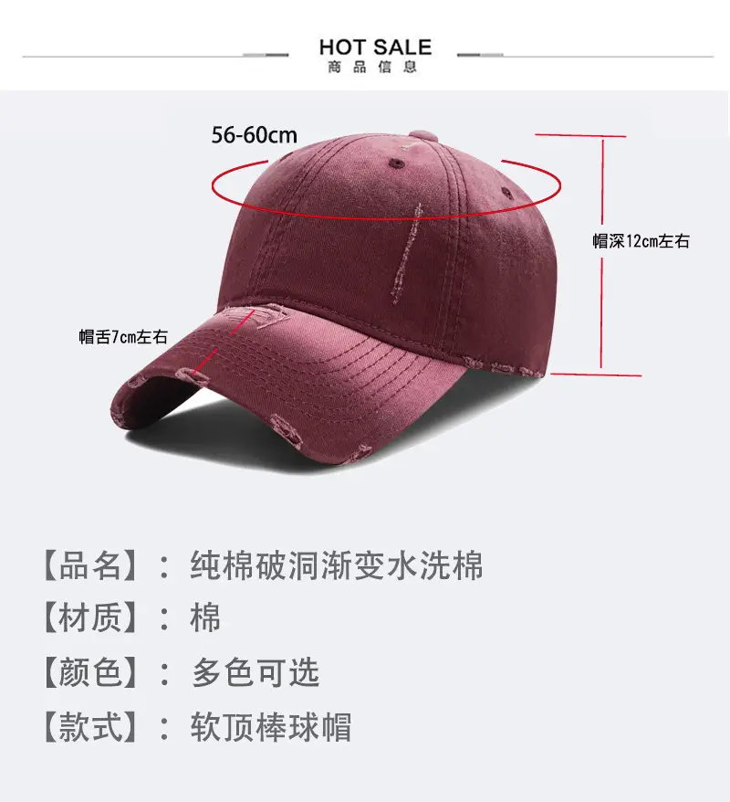 Men's Gradient Hole Washed Baseball Cap Dark Gray — feature 5
