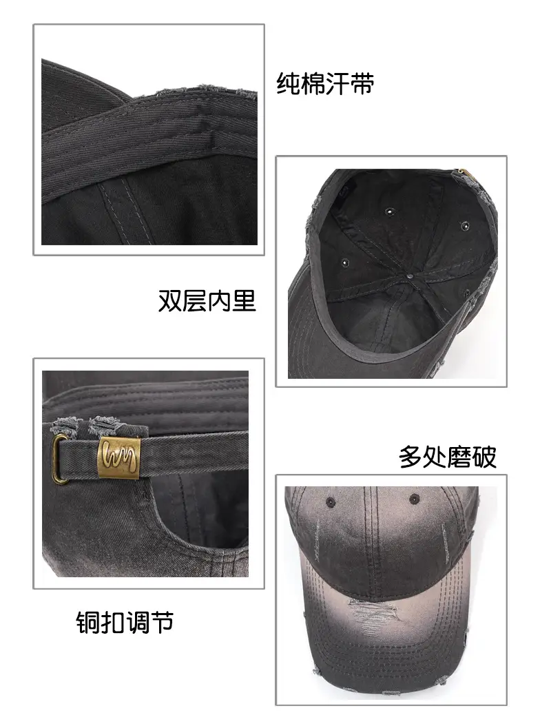 Men's Gradient Hole Washed Baseball Cap Dark Gray — feature 7