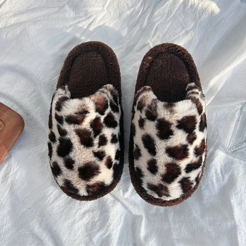 Leopard Print Cotton Slippers Women Indoor Non-Slip - Image 3