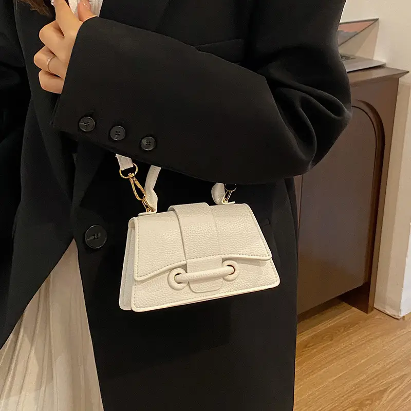 White Textured Mini Handbag for Women - Image 6