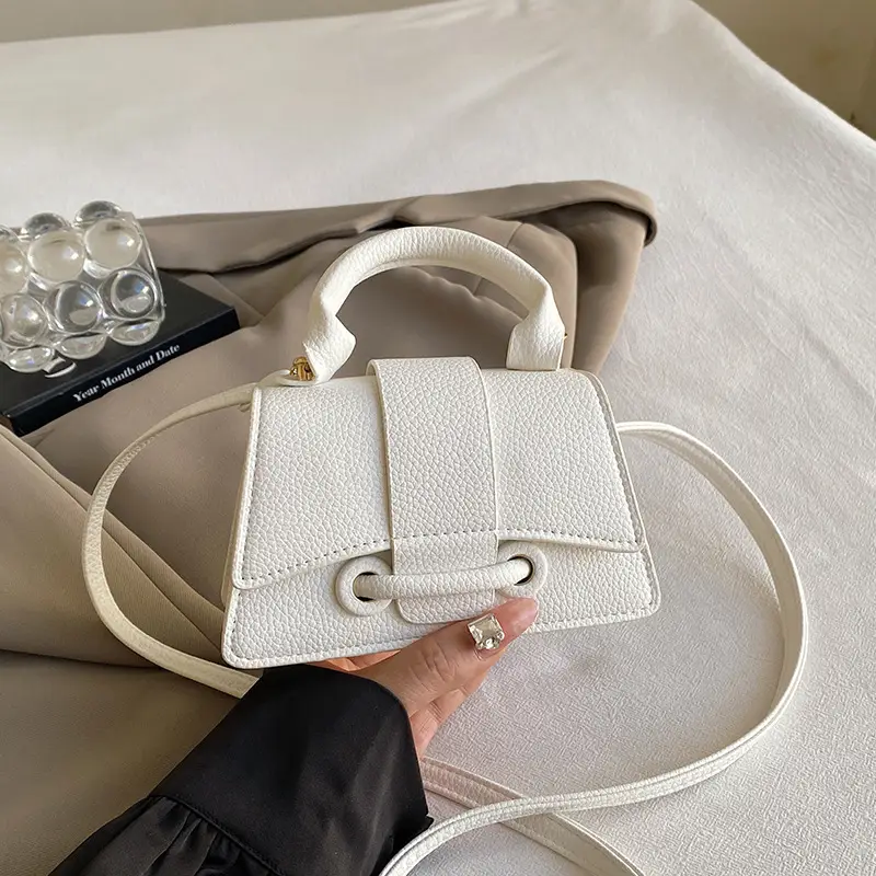 White Textured Mini Handbag for Women - Image 3