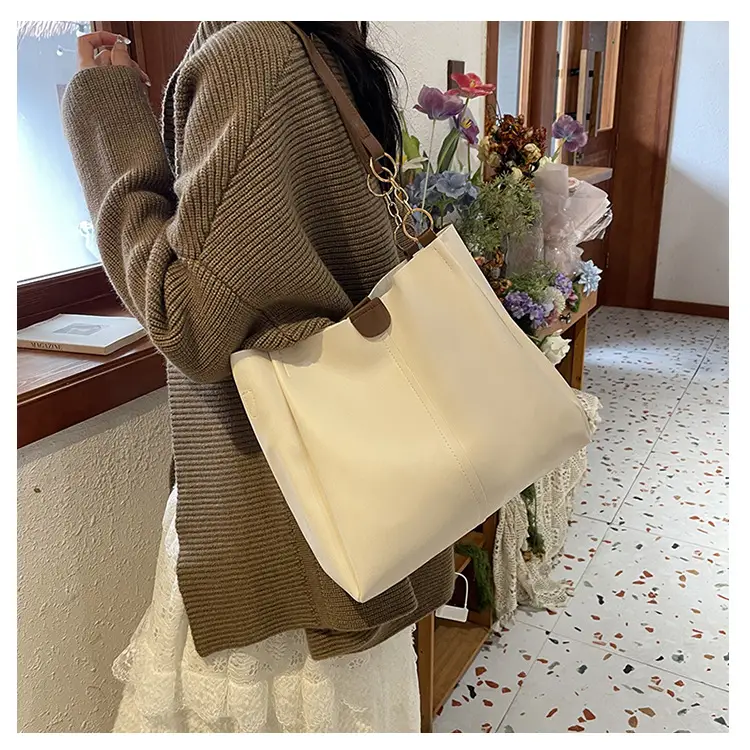Women's Large Capacity Shoulder Bag Brown White New Style — feature 17
