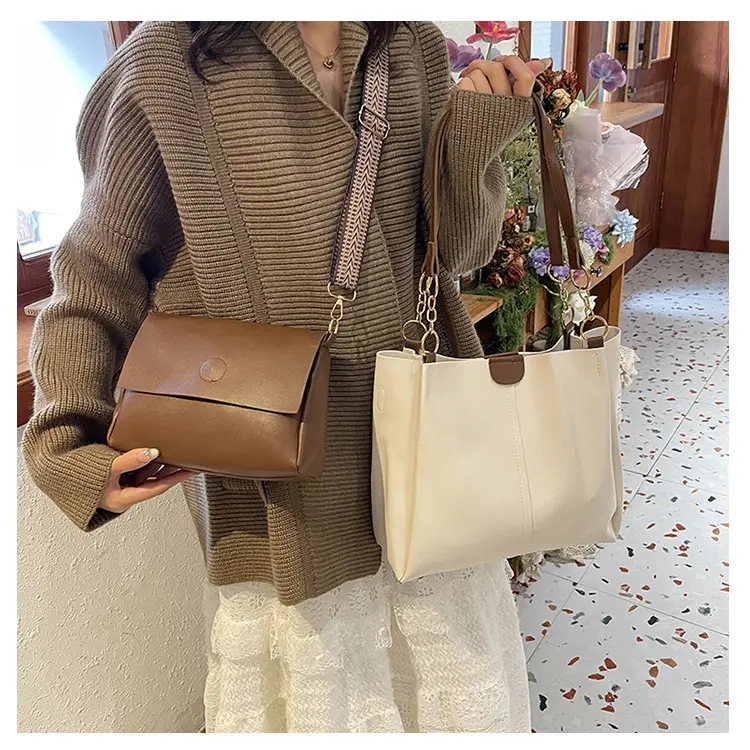 Women's Large Capacity Shoulder Bag Brown White New Style — feature 19