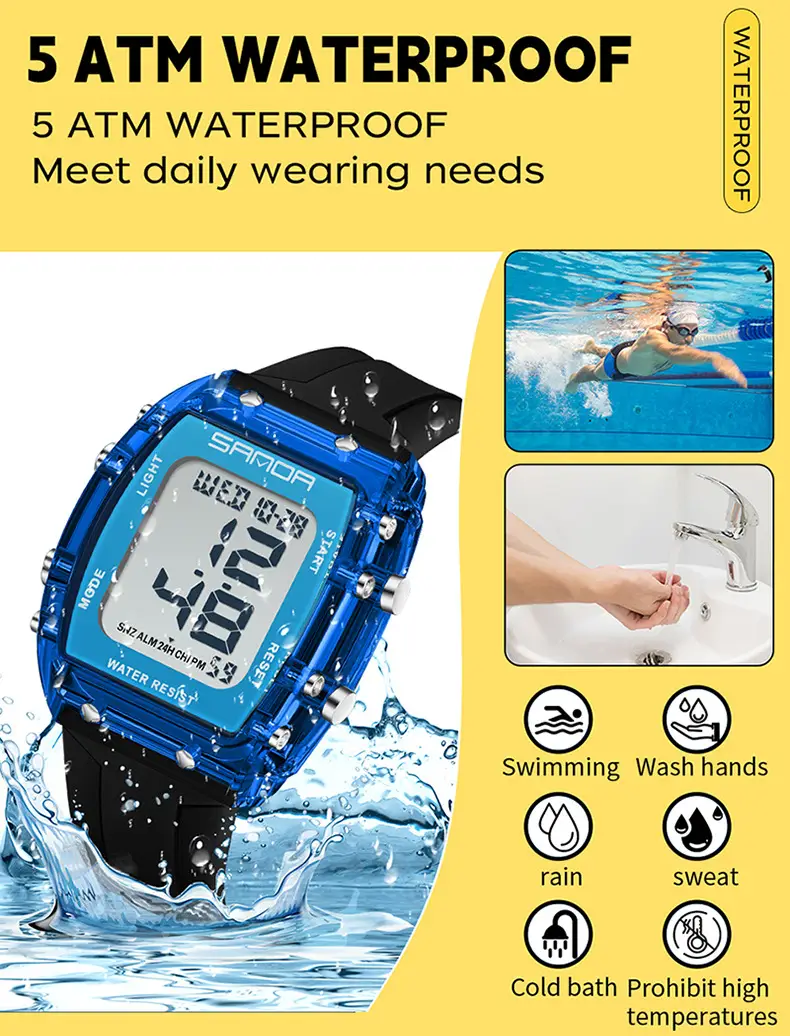 Sanda Digital Water Resistant Sports Watch Blue Silicone — feature 36