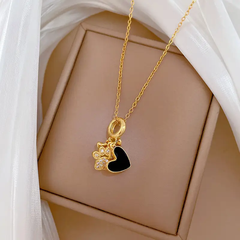 Love Puppy Paw Necklace for Women Gold Diamond Chain - Image 4