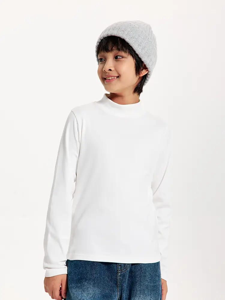 Kids' Dark Black Brushed Inner Layer Shirt with Hood