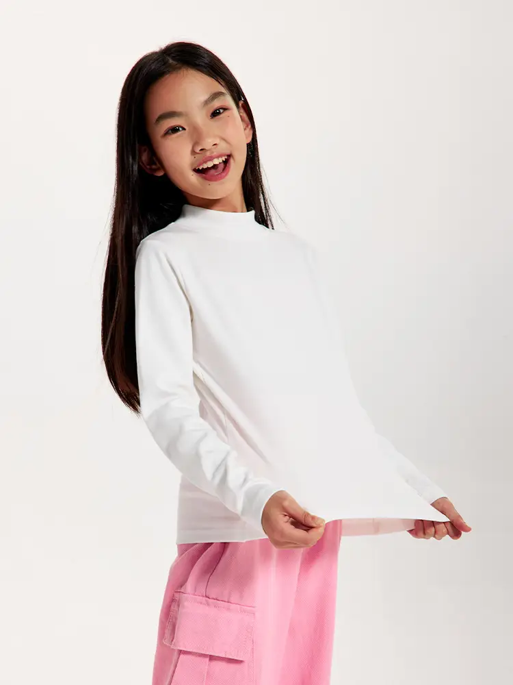 Kids' Dark Black Brushed Inner Layer Shirt with Hood