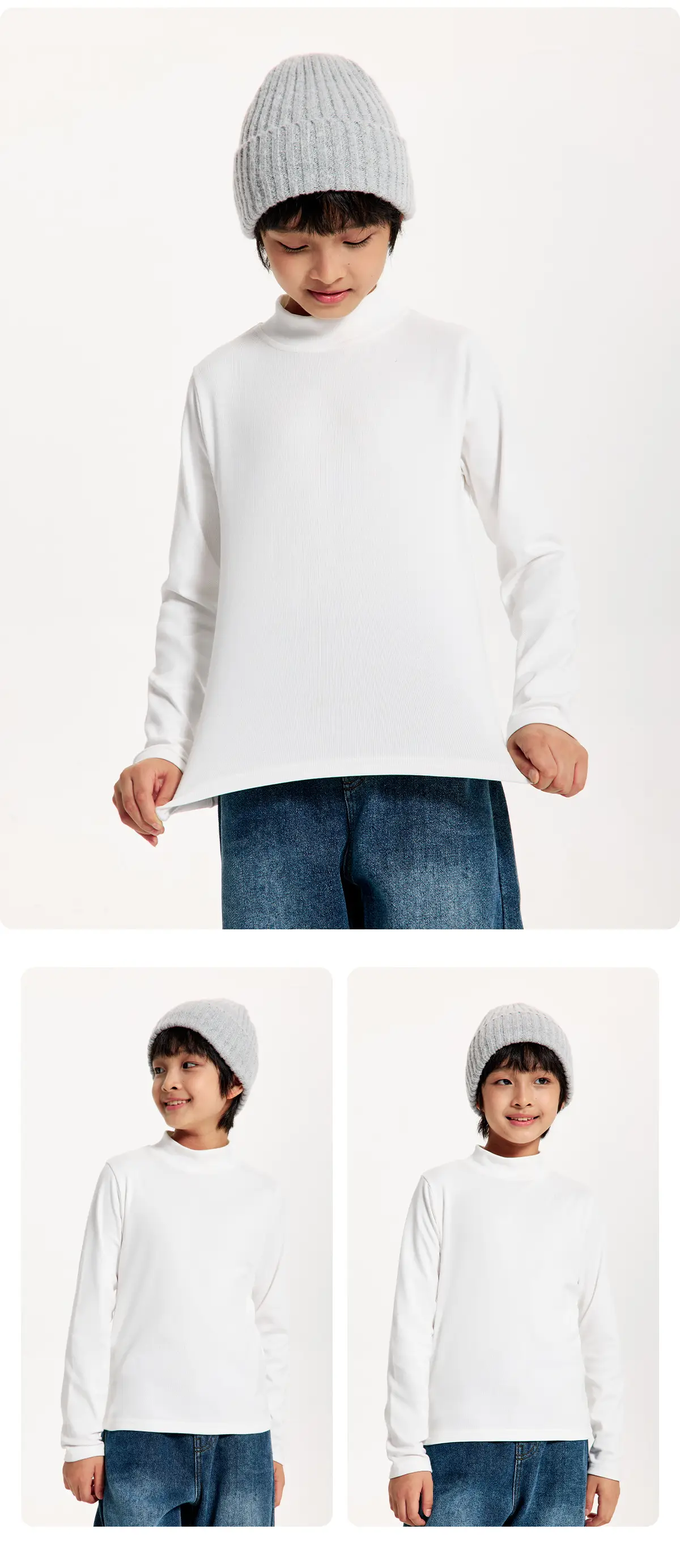 Kids' Dark Black Brushed Inner Layer Shirt with Hood — feature 19