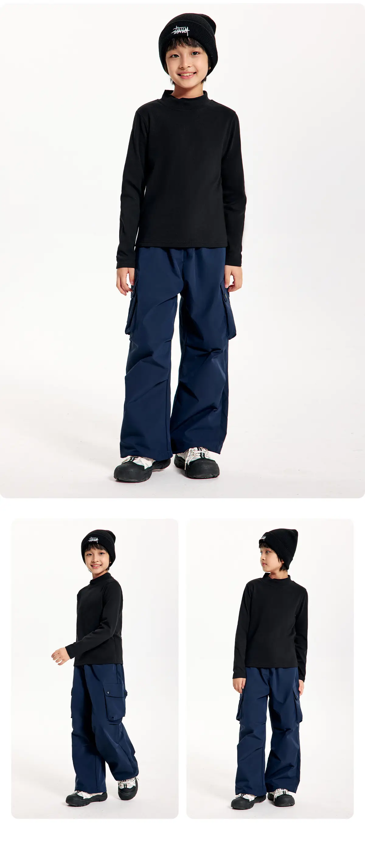 Kids' Dark Black Brushed Inner Layer Shirt with Hood — feature 20