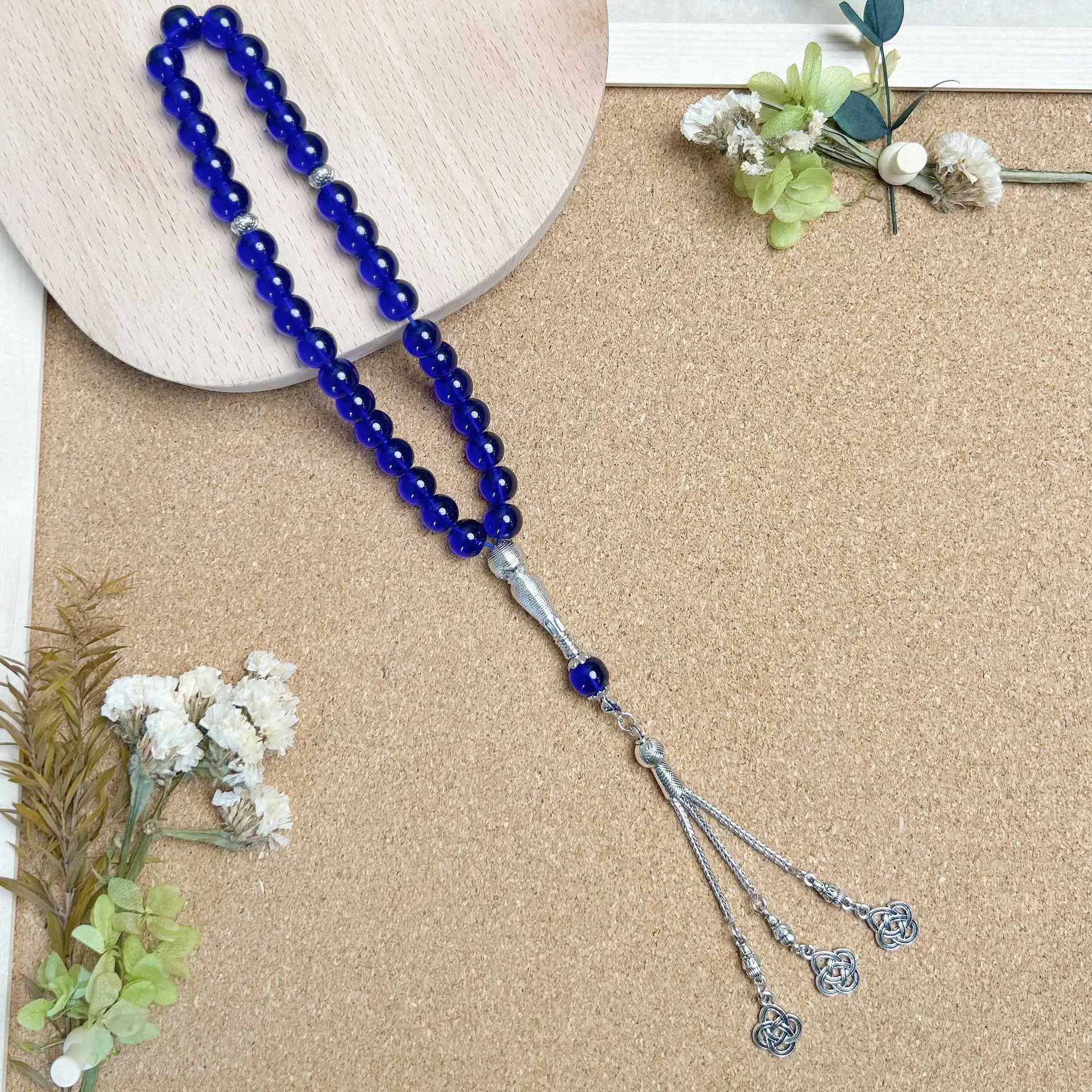 33 Pcs Porcelain Glass Obsidian Dark Blue Sea Rosary Bracelet — feature 16