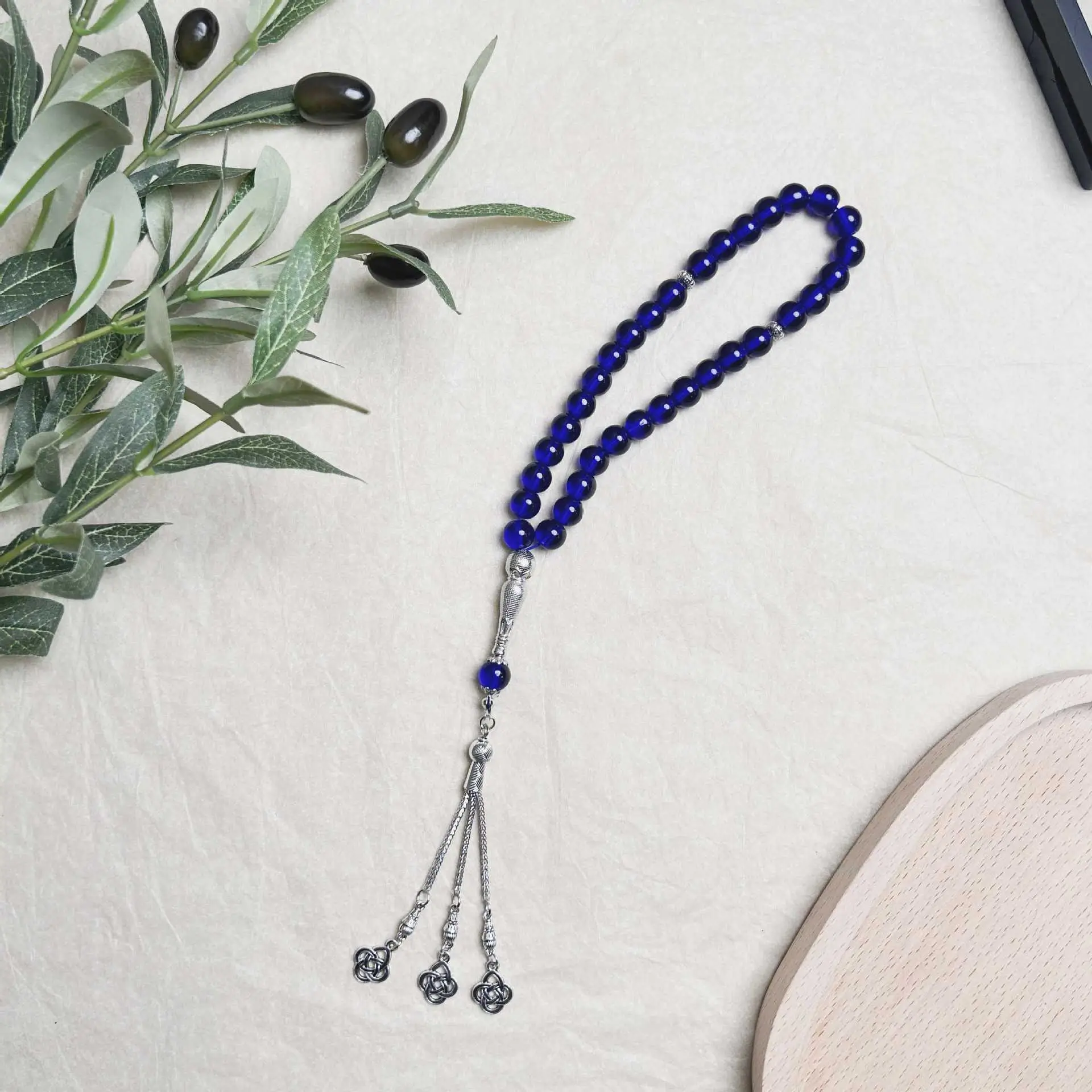 33 Pcs Porcelain Glass Obsidian Dark Blue Sea Rosary Bracelet — feature 17