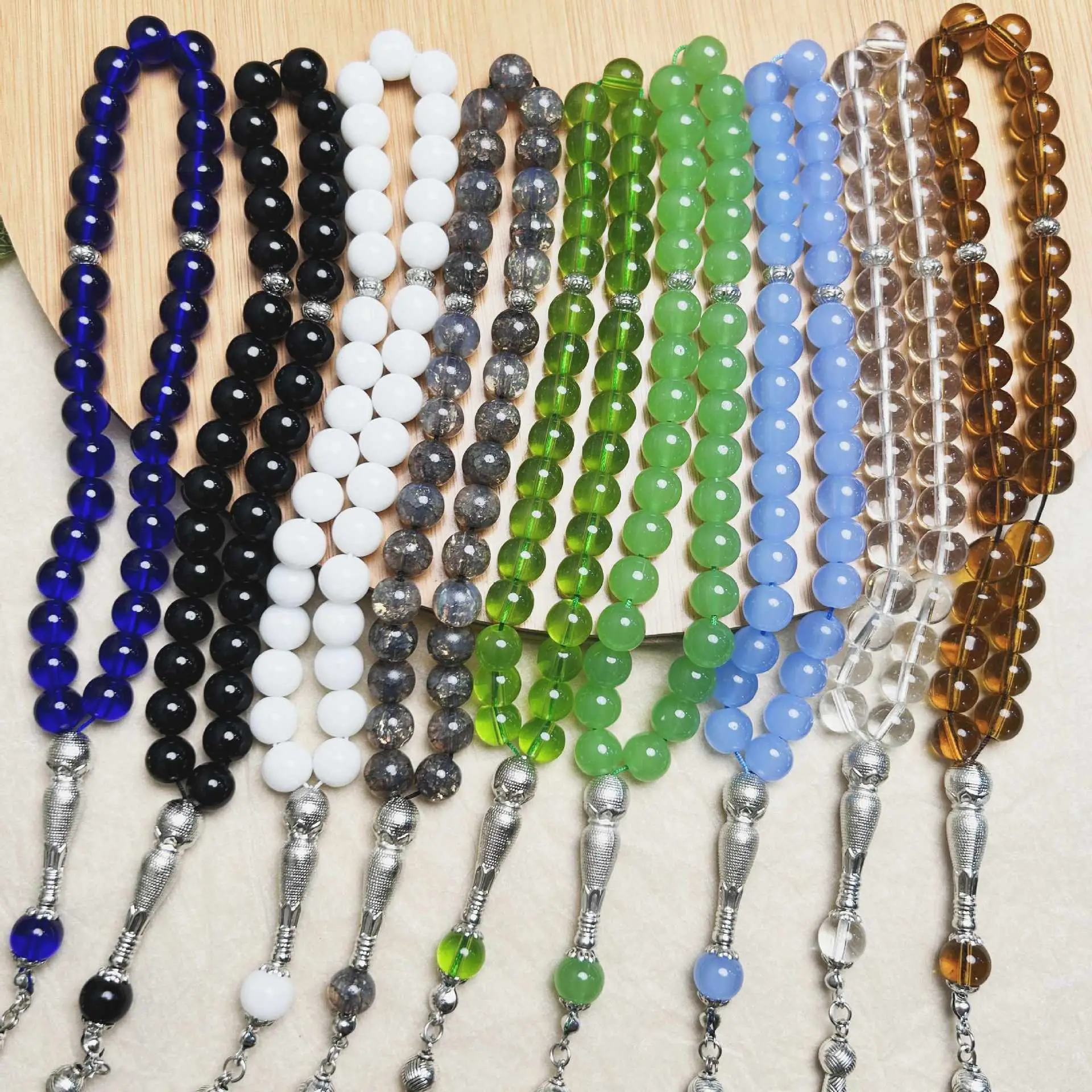 33 Pcs Porcelain Glass Obsidian Dark Blue Sea Rosary Bracelet — feature 2